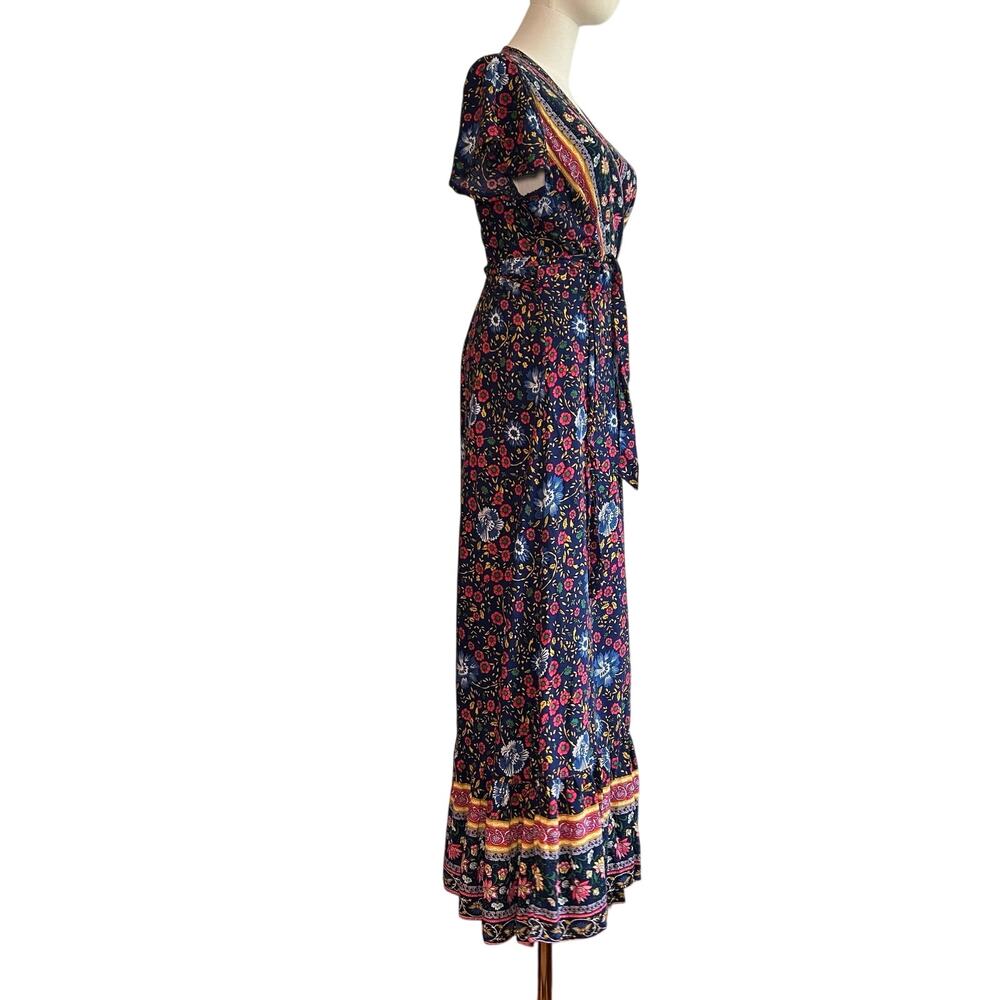 Zesica XL Blue Floral Boho Wrap Maxi Dress Cottage Casual Whimsigoth Retro - Picture 12 of 17